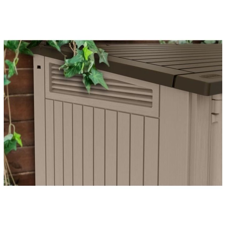Coffre de rangement extérieur KETER en résine 880 litres Beige et marron- Malle de jardin sans vérins Coffre de rangement extérieur KETER en résine 880 litres Beige et marron- Malle de jardin sans vérins