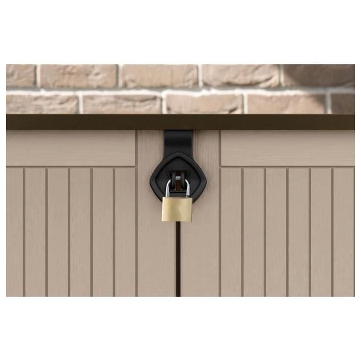 Coffre de rangement extérieur KETER en résine 880 litres Beige et marron- Malle de jardin sans vérins Coffre de rangement extérieur KETER en résine 880 litres Beige et marron- Malle de jardin sans vérins
