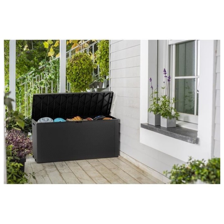 Coffre de rangement KETER extérieur en résine 270 litres Gris - Malle de jardin Emily