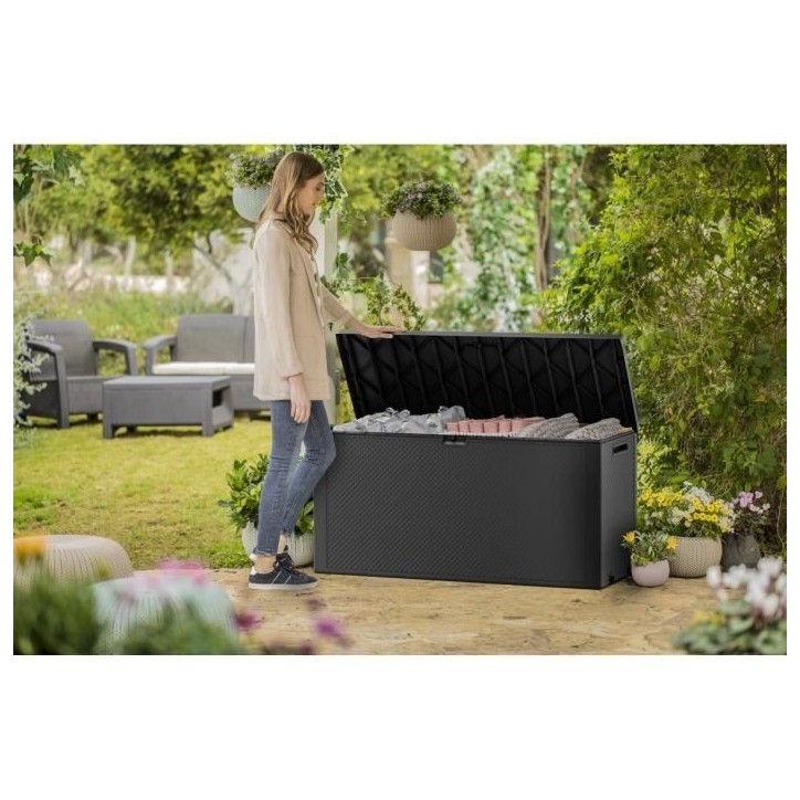 Coffre de rangement KETER extérieur en résine 270 litres Gris - Malle de jardin Emily