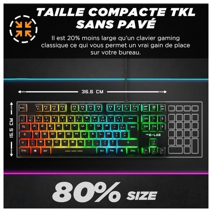 Clavier Gamer - The G-Lab - KEYZ CAESIUM TKL - RGB - Filaire - Azerty - Noir