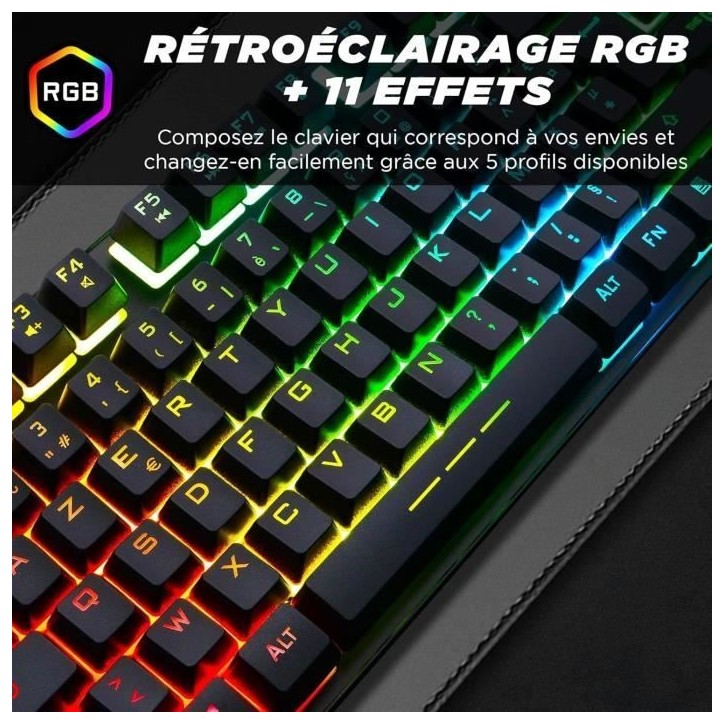 Clavier Gamer - The G-Lab - KEYZ CAESIUM TKL - RGB - Filaire - Azerty - Noir