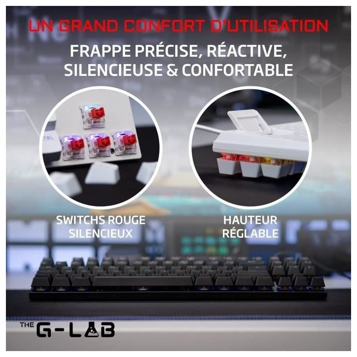 Clavier Gamer - The G-Lab - KEYZ MERCURY TKL - Mécanique (Switch Rouge) - Rainbow - Filaire - Azerty - Noir