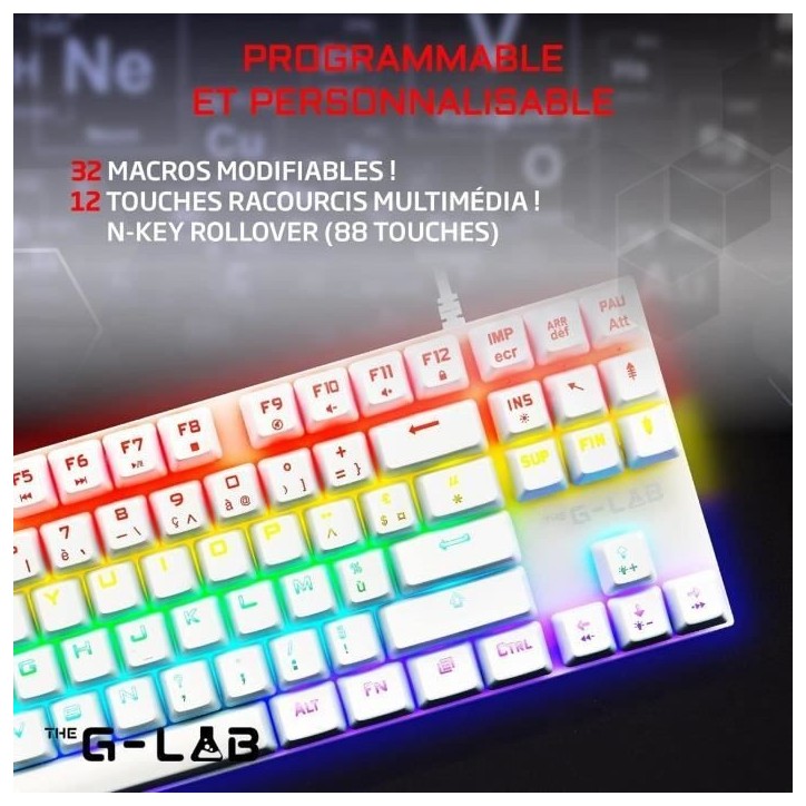 Clavier Gamer - The G-Lab - KEYZ MERCURY TKL - Mécanique (Switch Rouge) - Rainbow - Filaire - Azerty - Noir