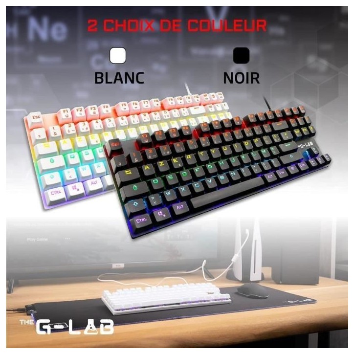 Clavier Gamer - The G-Lab - KEYZ MERCURY TKL - Mécanique (Switch Rouge) - Rainbow - Blanc