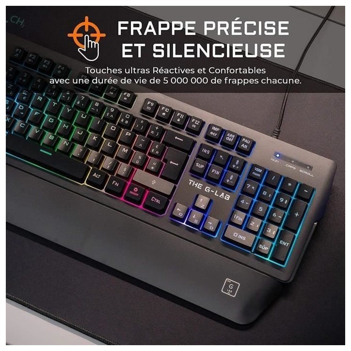 Clavier Gamer - The G-Lab - KEYZ PALLADIUM - Filaire - RGB - Repose Poignet - Azerty - Noir Clavier Gamer - The G-Lab - KEYZ PALLADIUM - Filaire - RGB - Repose Poignet - Azerty - Noir