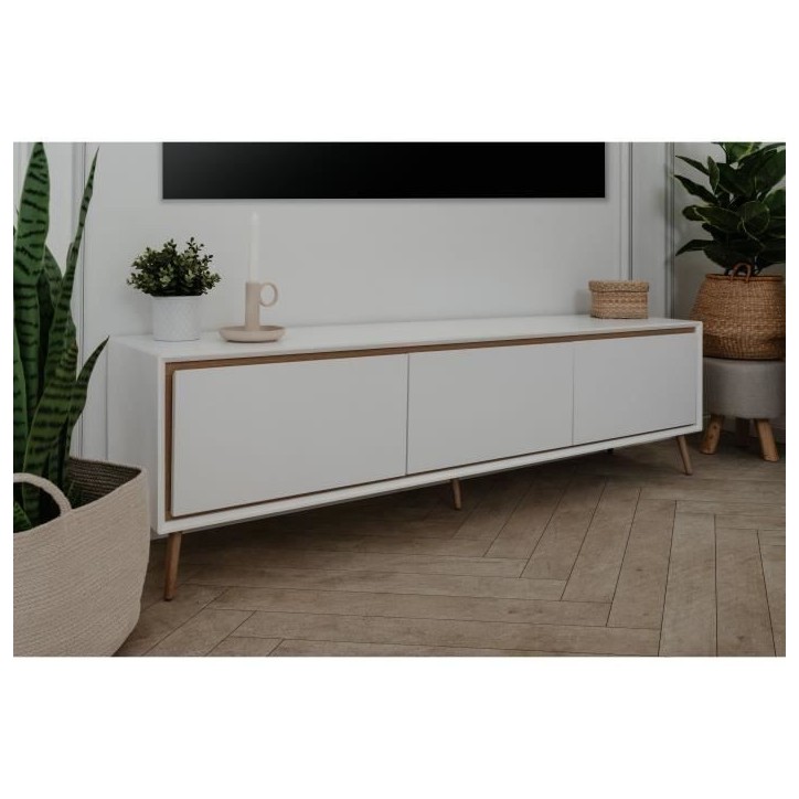 Meuble TV - ARONA - Blanc / Chene artisan - 3 abbatants - 175 x 50 x 38 cm Meuble TV - ARONA - Blanc / Chene artisan - 3 abbatants - 175 x 50 x 38 cm