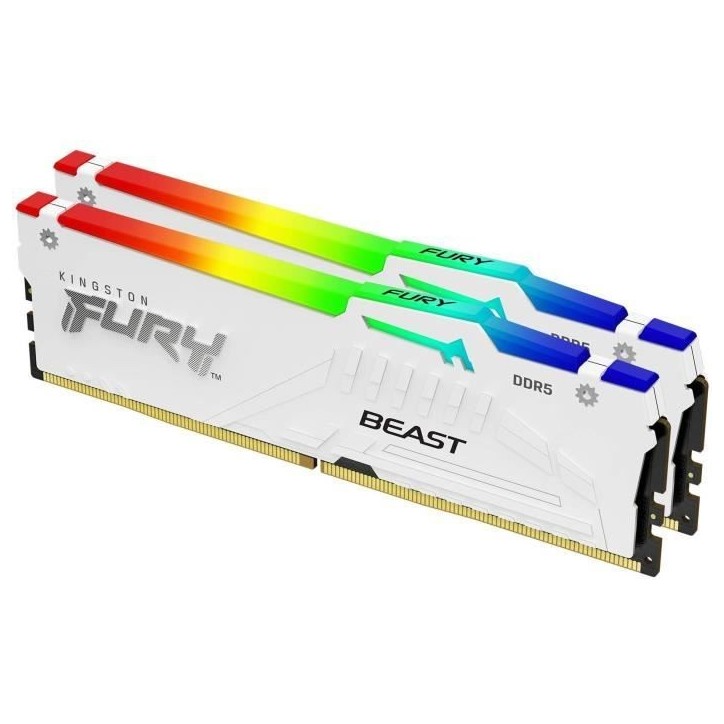 Mémoire DDR5 - KINGSTON - FURY Beast White RGB EXPO - 32 Go (2 x 16 Go) - 6000 Mhz - CL30 Mémoire DDR5 - KINGSTON - FURY Beast White RGB EXPO - 32 Go (2 x 16 Go) - 6000 Mhz - CL30
