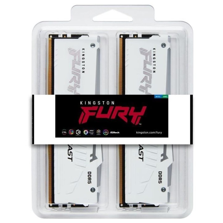 Mémoire DDR5 - KINGSTON - FURY Beast White RGB EXPO - 32 Go (2 x 16 Go) - 6000 Mhz - CL30 Mémoire DDR5 - KINGSTON - FURY Beast White RGB EXPO - 32 Go (2 x 16 Go) - 6000 Mhz - CL30