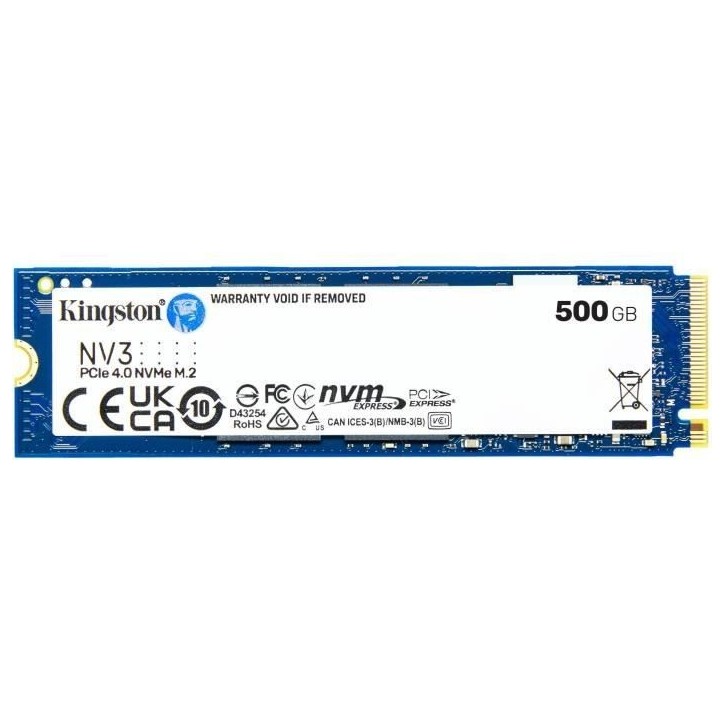 KINGSTON - NV3 - SSD Interne - 500 Go - PCIe 4.0 NVMe M.2 2280 KINGSTON - NV3 - SSD Interne - 500 Go - PCIe 4.0 NVMe M.2 2280