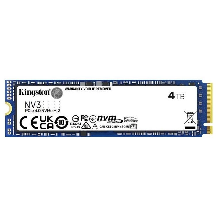 KINGSTON - NV3 - SSD Interne - 4 To - PCIe 4.0 NVMe M.2 2280 KINGSTON - NV3 - SSD Interne - 4 To - PCIe 4.0 NVMe M.2 2280