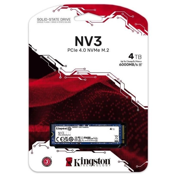 KINGSTON - NV3 - SSD Interne - 4 To - PCIe 4.0 NVMe M.2 2280 KINGSTON - NV3 - SSD Interne - 4 To - PCIe 4.0 NVMe M.2 2280