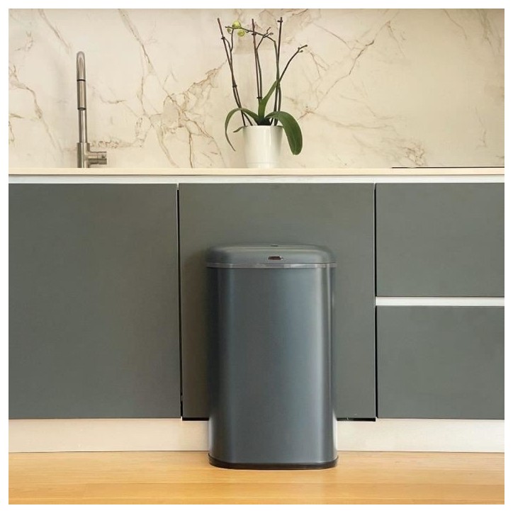 Poubelle cuisine automatique - LOGAN - KITCHEN MOVE - 58 L - Inox gris mat avec cerclage Poubelle cuisine automatique - LOGAN - KITCHEN MOVE - 58 L - Inox gris mat avec cerclage
