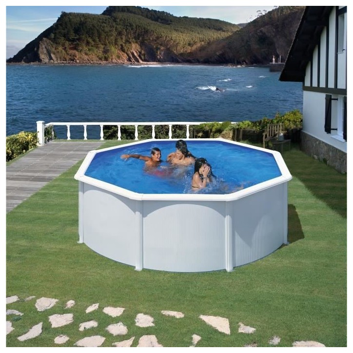 GRE - Kit Piscine hors sol acier ronde blanche Ø370 x 122 cm (Livrée avec filtre a sable et échelle)