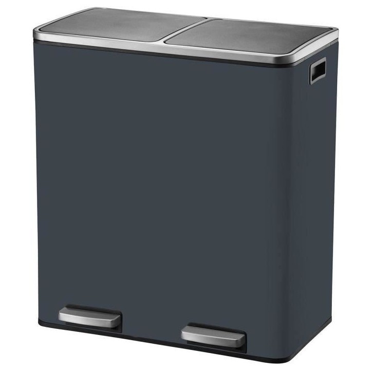 Poubelle de cuisine a pédale tri sélectif - MAJOR - KITCHEN MOVE - 60L (2x30L) - Acier inox - Gris mat Poubelle de cuisine a pédale tri sélectif - MAJOR - KITCHEN MOVE - 60L (2x30L) - Acier inox - Gris mat