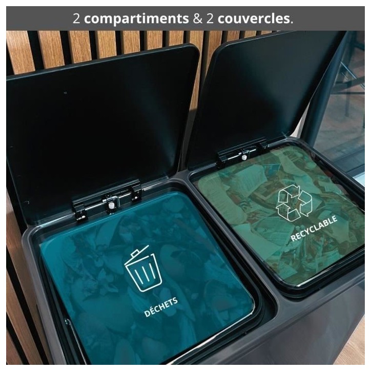 Poubelle de cuisine a pédale tri sélectif - MAJOR - KITCHEN MOVE - 60L (2x30L) - Acier inox - Gris mat Poubelle de cuisine a pédale tri sélectif - MAJOR - KITCHEN MOVE - 60L (2x30L) - Acier inox - Gris mat