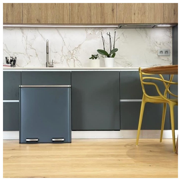 Poubelle de cuisine a pédale tri sélectif - MAJOR - KITCHEN MOVE - 60L (2x30L) - Acier inox - Gris mat Poubelle de cuisine a pédale tri sélectif - MAJOR - KITCHEN MOVE - 60L (2x30L) - Acier inox - Gris mat