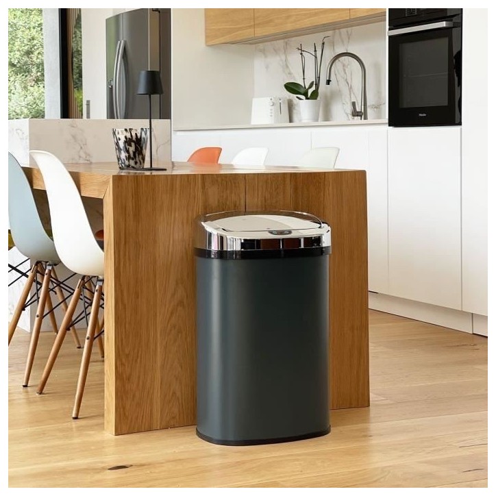 Poubelle de cuisine automatique - MAJESTIC - KITCHEN MOVE - 58 L - Inox gris mat avec cerclage