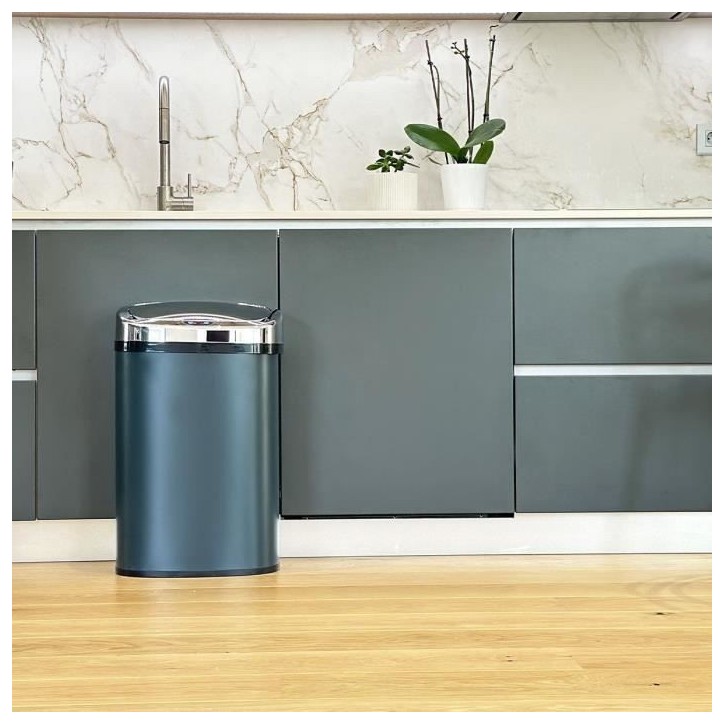 Poubelle de cuisine automatique - MAJESTIC - KITCHEN MOVE - 58 L - Inox gris mat avec cerclage
