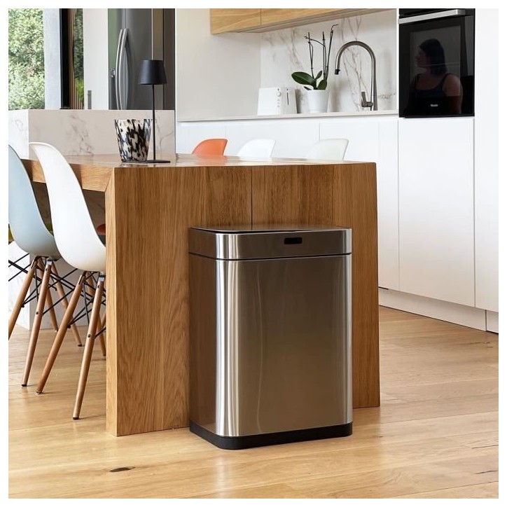 Poubelle de cuisine automatique design - UPPER - KITCHEN MOVE - 60 L - Inox avec cerclage Poubelle de cuisine automatique design - UPPER - KITCHEN MOVE - 60 L - Inox avec cerclage