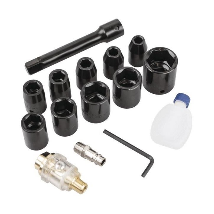 Coffret clé a choc pneumatique de 1/2 SCHEPPACH - 32 Nm - 7 000 tours/min (10 douilles, rallonge, lubrifiant et bouteille d'hui Coffret clé a choc pneumatique de 1/2 SCHEPPACH - 32 Nm - 7 000 tours/min (10 douilles, rallonge, lubrifiant et bouteille d'hui