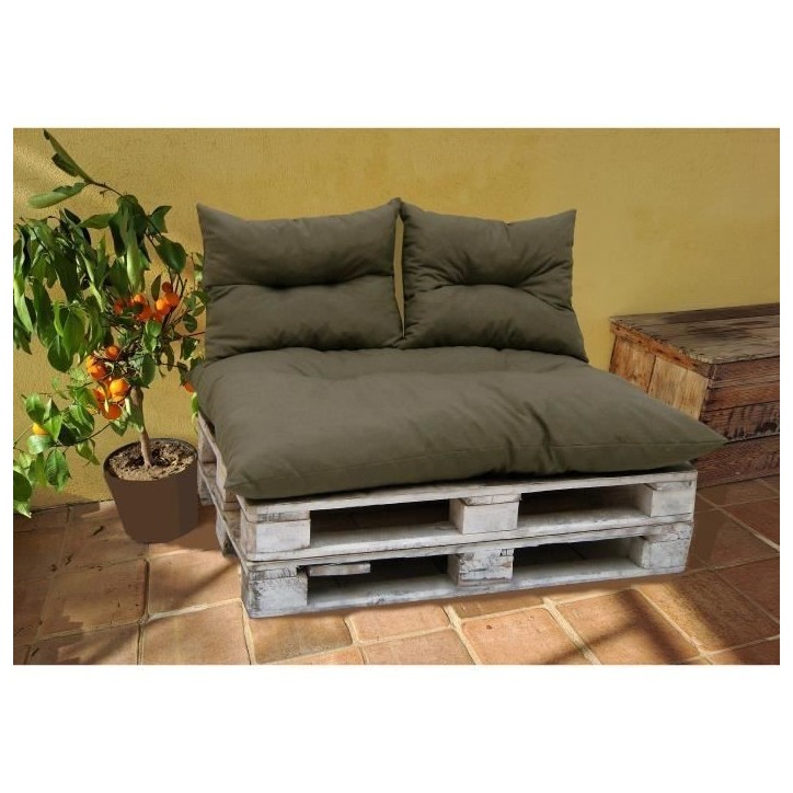Kit palette classic - Matelas taupe + 2 coussins dossier - JARDIN PRIVE Kit palette classic - Matelas taupe + 2 coussins dossier - JARDIN PRIVE