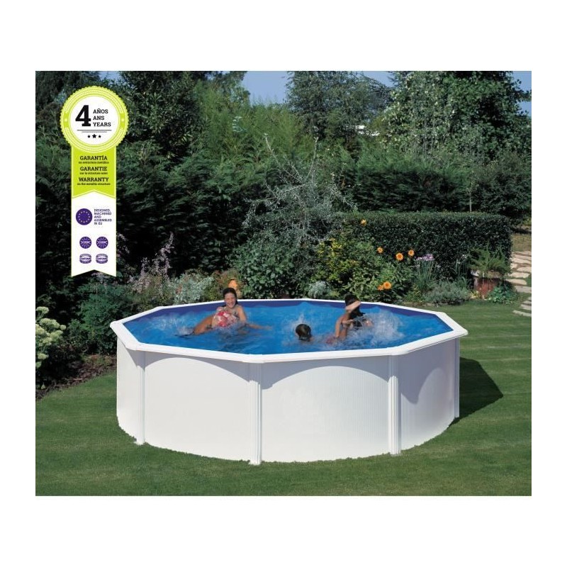GRE - Kit Piscine hors sol acier ronde blanche Ø480 x 132 cm (Livrée GRE - Kit Piscine hors sol acier ronde blanche Ø480 x 132 cm (Livrée