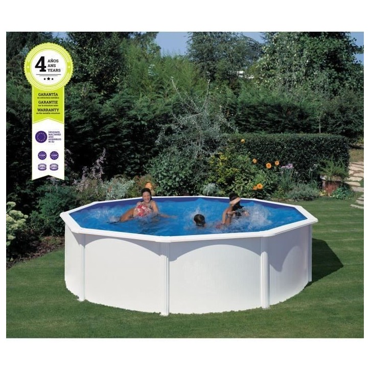 GRE - Kit Piscine hors sol acier ronde blanche Ø480 x 132 cm (Livrée avec filtre a sable et échelle) GRE - Kit Piscine hors sol acier ronde blanche Ø480 x 132 cm (Livrée avec filtre a sable et échelle)