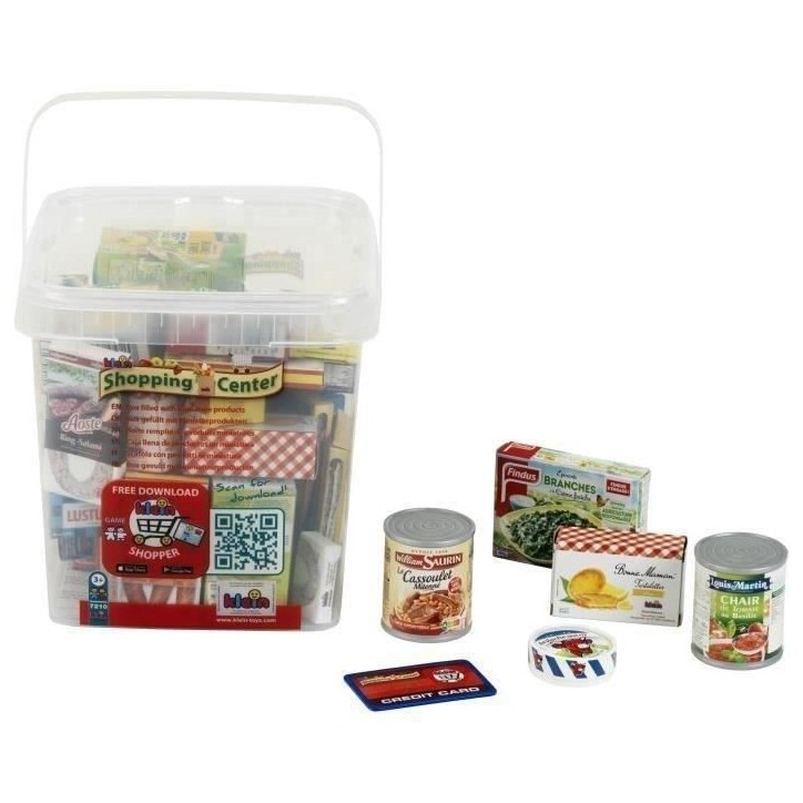 Grande boîte de rangement garnie de boîtes d'aliments factices avec des marques connues et en langue française - KLEIN - 7210 Grande boîte de rangement garnie de boîtes d'aliments factices avec des marques connues et en langue française - KLEIN - 7210