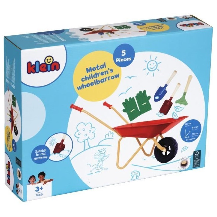 Brouette en métal - KLEIN - 7669 - Avec 3 outils et 1 paire de gants - Des 3 ans Brouette en métal - KLEIN - 7669 - Avec 3 outils et 1 paire de gants - Des 3 ans