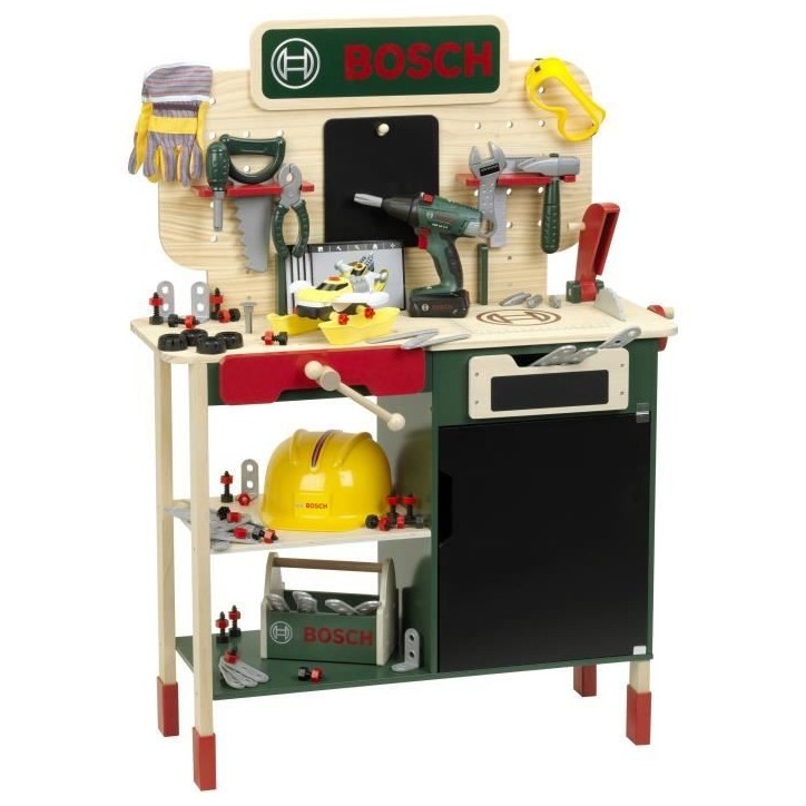 Grand établi Bosch - KLEIN - 8734 - Bois FSC - Avec visseuse électronique, caisse a outils, set de construction, etc. - Des 3 Grand établi Bosch - KLEIN - 8734 - Bois FSC - Avec visseuse électronique, caisse a outils, set de construction, etc. - Des 3