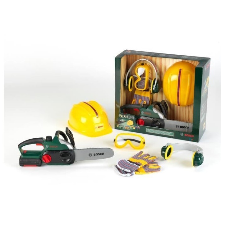 KLEIN - Jouet - Set bûcheron Bosch avec tronçonneuse électronique, 5 pieces KLEIN - Jouet - Set bûcheron Bosch avec tronçonneuse électronique, 5 pieces