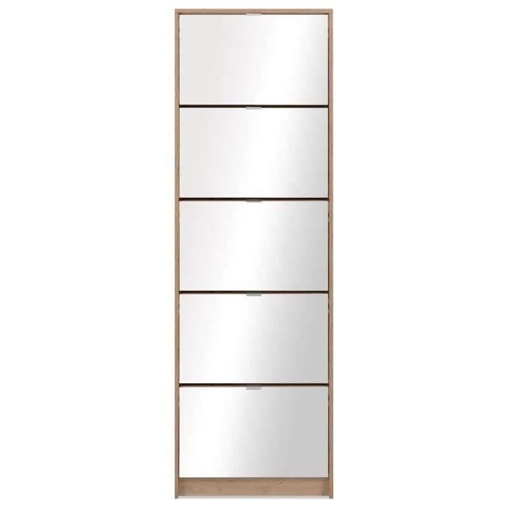 Meuble a chaussures - Décor Chene et facades Miroir - L 58 x H177 x P17 cm - 15 paires - 5 abattants - Facades miroir Meuble a chaussures - Décor Chene et facades Miroir - L 58 x H177 x P17 cm - 15 paires - 5 abattants - Facades miroir