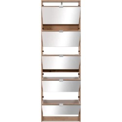Meuble a chaussures - Décor Chene et facades Miroir - L 58 x H177 x P