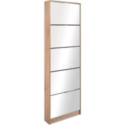 Meuble a chaussures - Décor Chene et facades Miroir - L 58 x H177 x P