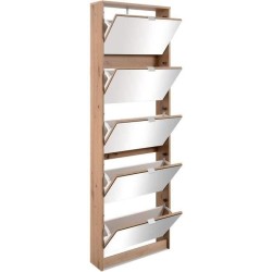 Meuble a chaussures - Décor Chene et facades Miroir - L 58 x H177 x P