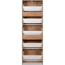 Meuble a chaussures - Décor Chene et facades Miroir - L 58 x H177 x P