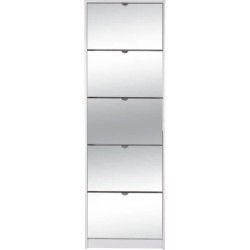 Meuble a chaussures - Blanc et Facades miroir- L58 x H177 x P17 cm - 1