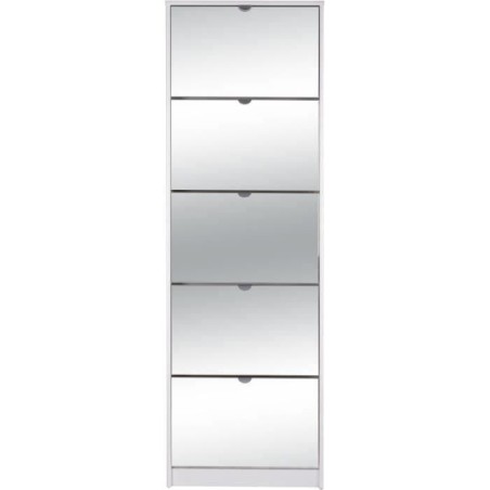 Meuble a chaussures - Blanc et Facades miroir- L58 x H177 x P17 cm - 15 paires - 5 abattants - KOBLENZ