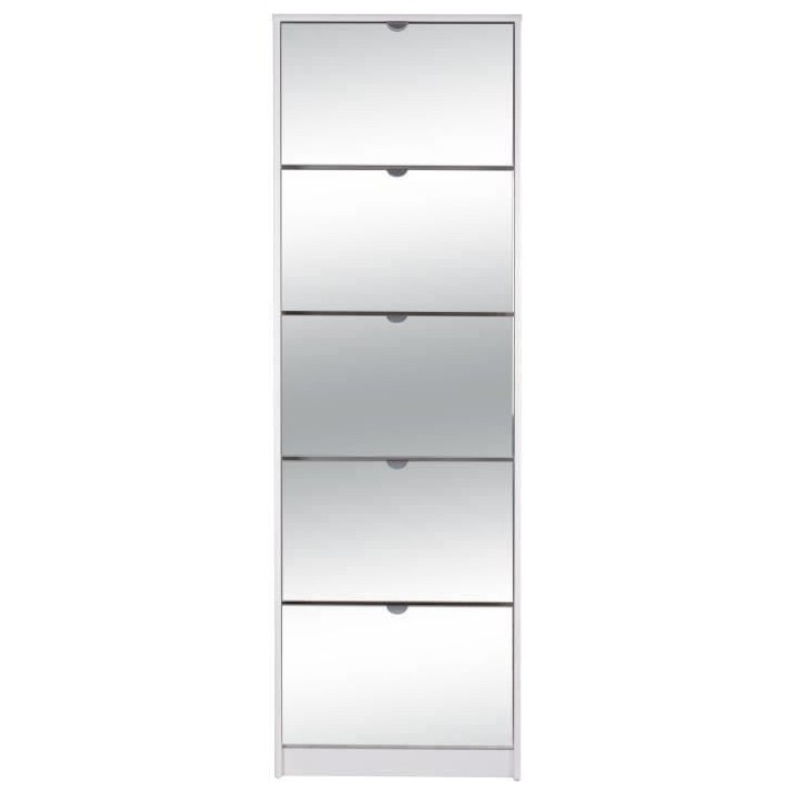 Meuble a chaussures - Blanc et Facades miroir- L58 x H177 x P17 cm - 15 paires - 5 abattants - KOBLENZ Meuble a chaussures - Blanc et Facades miroir- L58 x H177 x P17 cm - 15 paires - 5 abattants - KOBLENZ