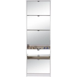Meuble a chaussures - Blanc et Facades miroir- L58 x H177 x P17 cm - 1