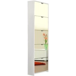 Meuble a chaussures - Blanc et Facades miroir- L58 x H177 x P17 cm - 1