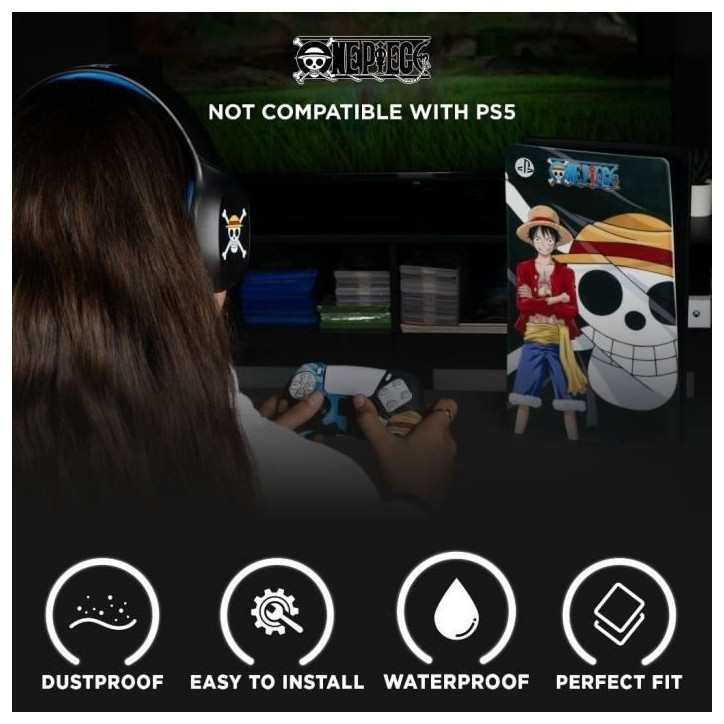 Façade de protection - KONIX - One Piece - PS5 Slim - Silicone - Antichoc - Anti-rayures - Motif Luffy - Noir Façade de protection - KONIX - One Piece - PS5 Slim - Silicone - Antichoc - Anti-rayures - Motif Luffy - Noir
