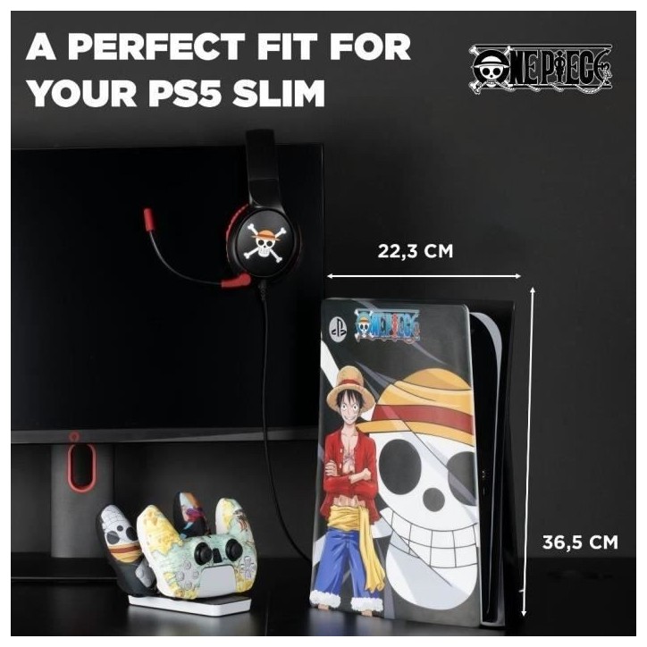 Façade de protection - KONIX - One Piece - PS5 Slim - Silicone - Antichoc - Anti-rayures - Motif Luffy - Noir Façade de protection - KONIX - One Piece - PS5 Slim - Silicone - Antichoc - Anti-rayures - Motif Luffy - Noir