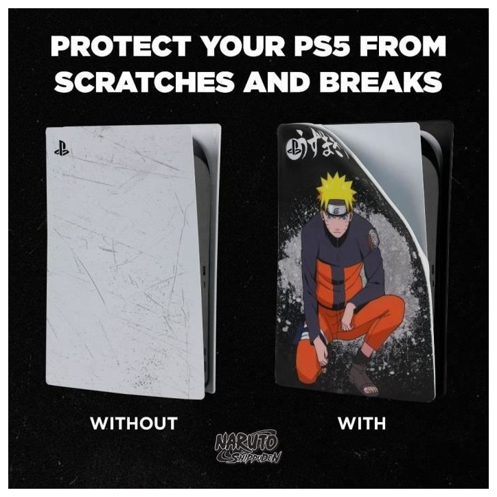 Façade de protection - KONIX - Naruto Shippuden - PS5 - Silicone - Antichoc - Anti-rayures - Motif Naruto - Noir Façade de protection - KONIX - Naruto Shippuden - PS5 - Silicone - Antichoc - Anti-rayures - Motif Naruto - Noir