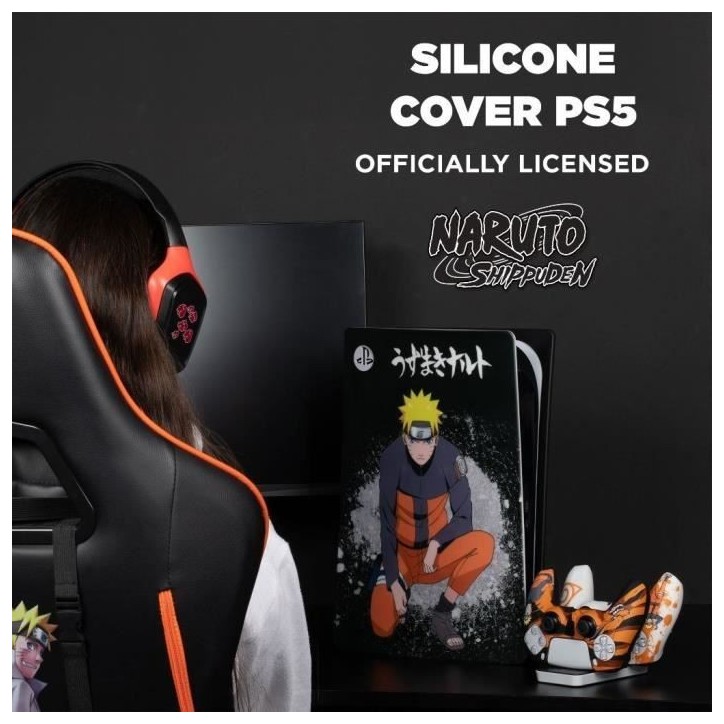 Façade de protection - KONIX - Naruto Shippuden - PS5 - Silicone - Antichoc - Anti-rayures - Motif Naruto - Noir Façade de protection - KONIX - Naruto Shippuden - PS5 - Silicone - Antichoc - Anti-rayures - Motif Naruto - Noir