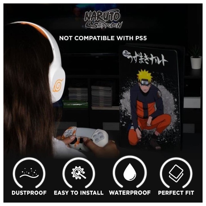 Façade de protection - KONIX - Naruto Shippuden - PS5 Slim - Silicone - Antichoc - Anti-rayures - Motif Naruto - Noir Façade de protection - KONIX - Naruto Shippuden - PS5 Slim - Silicone - Antichoc - Anti-rayures - Motif Naruto - Noir
