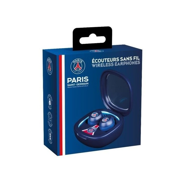 Écouteurs sans fil - KONIX - PSG - Autonomie 8 h + 15 h avec boîtier - Résistance a l'eau IPX4 - Bluetooth - Bleu Écouteurs sans fil - KONIX - PSG - Autonomie 8 h + 15 h avec boîtier - Résistance a l'eau IPX4 - Bluetooth - Bleu