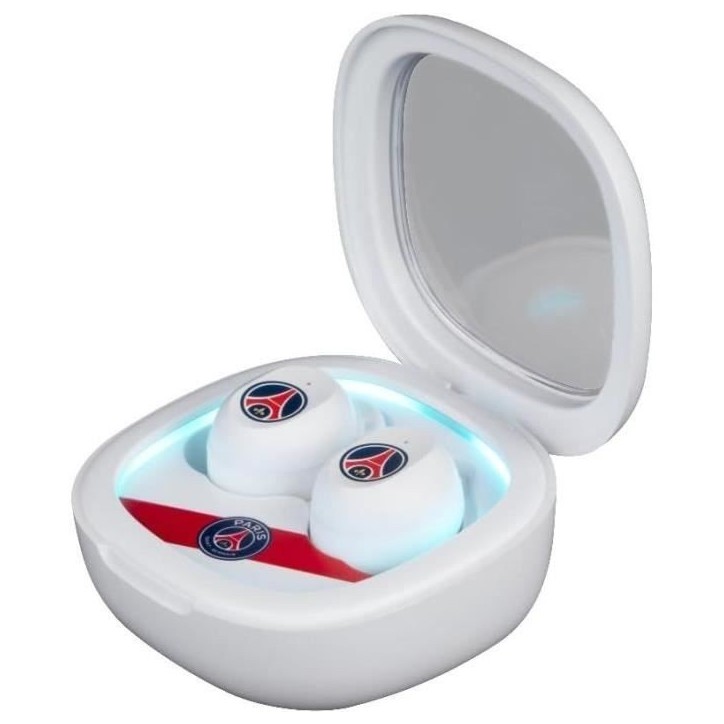 Écouteurs sans fil - KONIX - PSG - Autonomie 8 h + 15 h - IPX4 - Bluetooth - Blanc Écouteurs sans fil - KONIX - PSG - Autonomie 8 h + 15 h - IPX4 - Bluetooth - Blanc