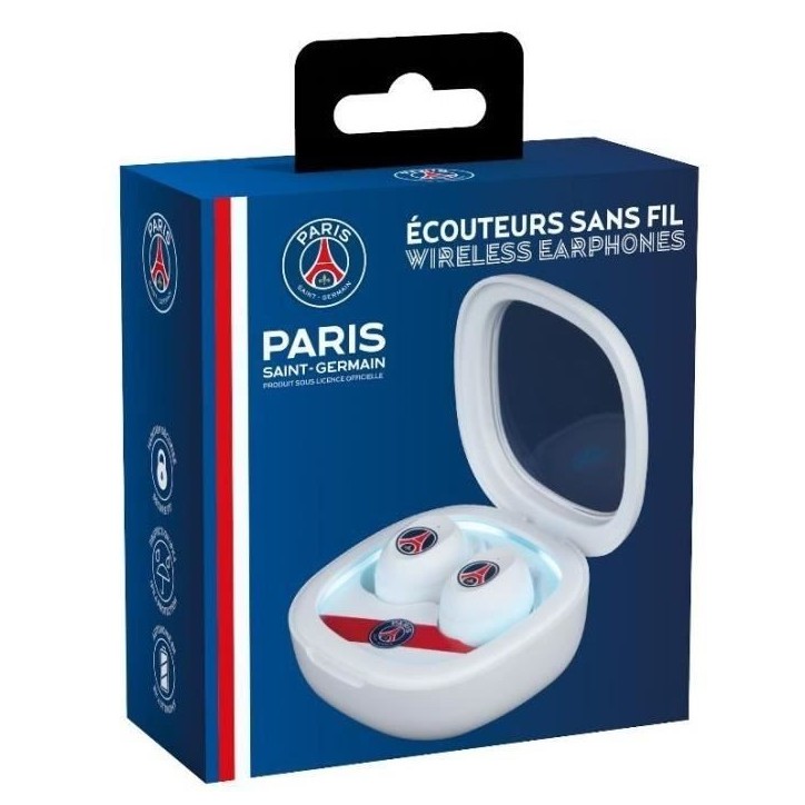 Écouteurs sans fil - KONIX - PSG - Autonomie 8 h + 15 h - IPX4 - Bluetooth - Blanc Écouteurs sans fil - KONIX - PSG - Autonomie 8 h + 15 h - IPX4 - Bluetooth - Blanc